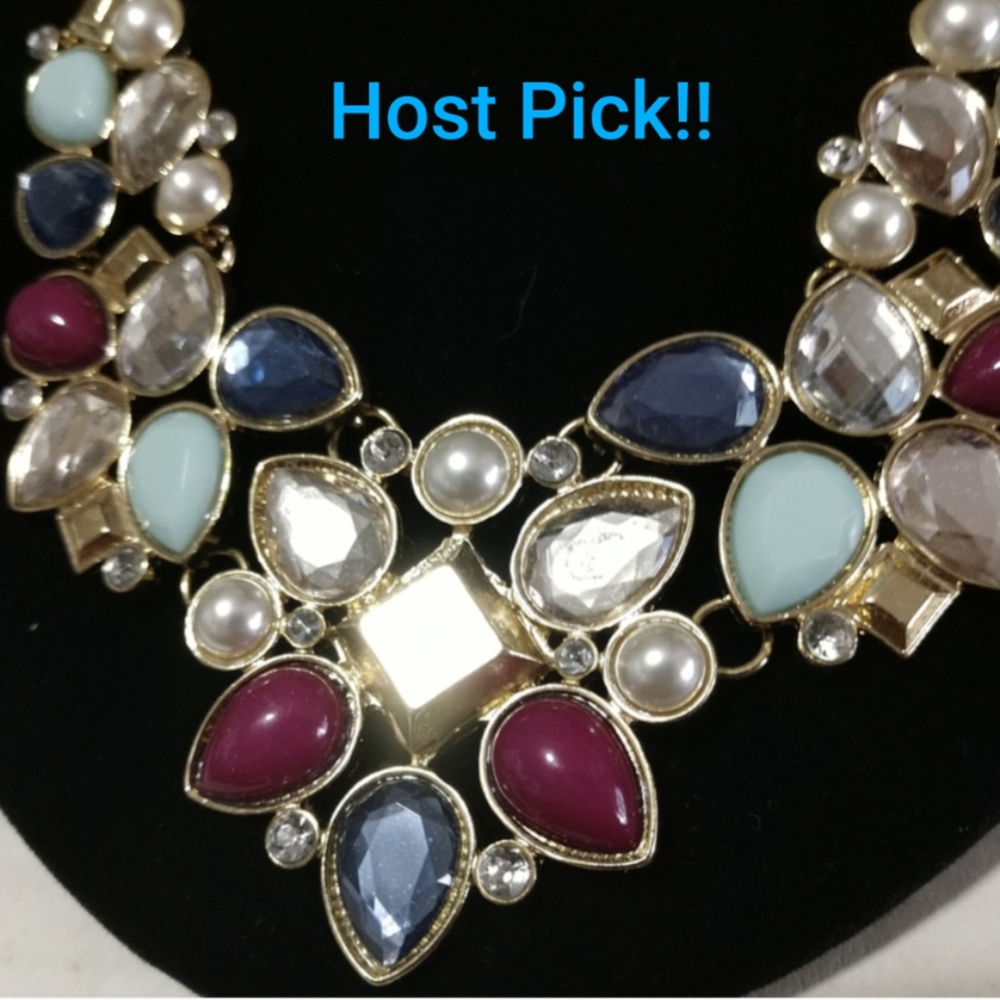 🌈Vintage Statement Necklace Multi Stones Plus Pearls & Rhinestones 24"